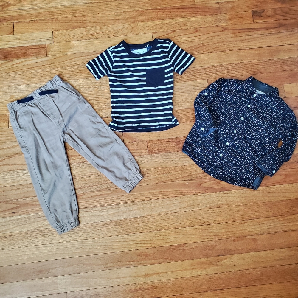 3T Toddler Boy's Pants, Button Down, T-shirt Set